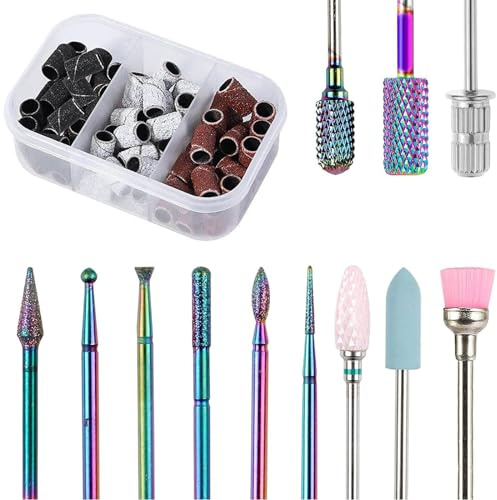 Nagelbohrer, 12 Stück 3/32 Zoll Wolframkarbid-Bohrer-Set, Nagelhaut-Bohrer Für Nagelfräser Aufsätze Mit 75 Stück Feilen-Schleifbändern (#80#120#180 Grits), Profi-Bohrer Fräser Für Gelnägel