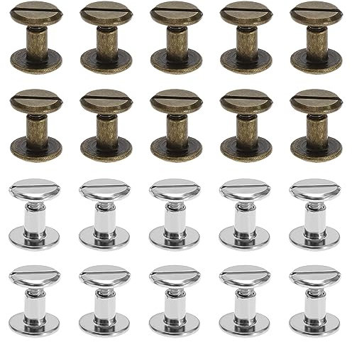 40 paia Chicago viti rotonde a testa piatta viti rivetti per fai da te in pelle artigianale fibbie per cintura rilegatura portafoglio borsa bracciale (20 paia argento e 20 paia bronzo)