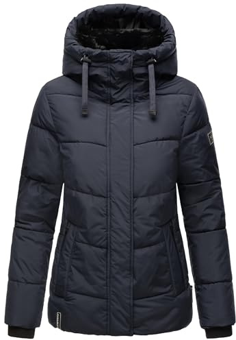 Navahoo Giacca invernale da donna, calda, trapuntata, con cappuccio e collo in pelliccia sintetica rimovibile Sag ja XIV S-3XL, Marina Militare, XL