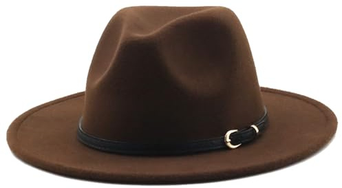 HEYANN Cappello classico Fedora a tesa larga Uomini Donne Feltro di Lana Cappello Fedora Jazz Retrò Panama Cappelli Fedora Gentleman Jazz Cap con Cintura Fibbia per Festa in Spiaggia, Caffè, L