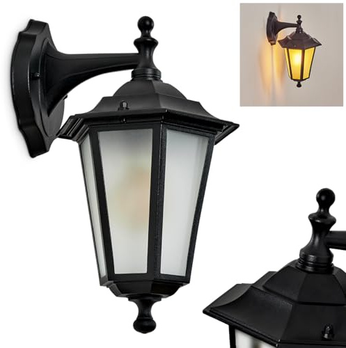 HOFSTEIN Außenwandleuchte Loria FROST, Außenwandlampe aus Metall/Milchglas in Schwarz, Wechselscheiben Klar, Wandleuchte im Retro/Vintage/Landhaus-Stil, E27, IP44, Eingangsbereich, Haustür