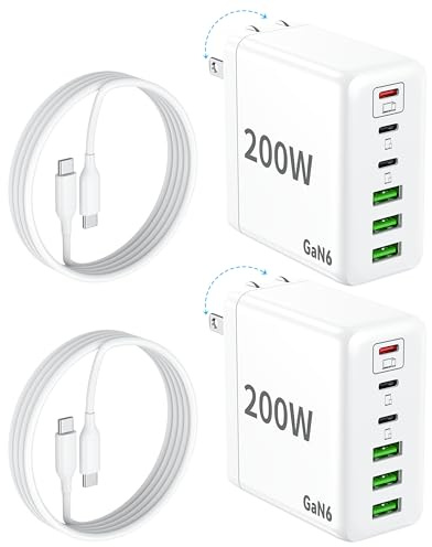 2 Pack USB C Charger Block, 200W GaN Super Fast Charger Type C iPhone 17 16 Fast Charging 6 Port Foldable PD Charging Station for All iPhone/Android Phone Samsung Galaxy S25/S24/MacBook iPad