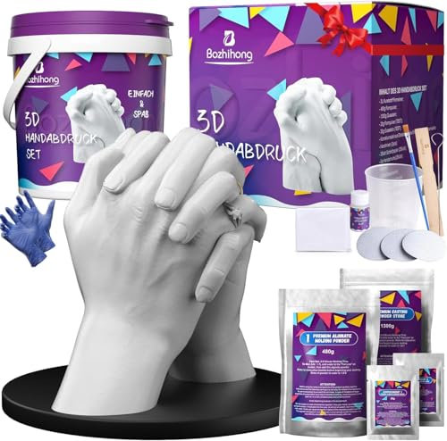 Bozhihong 3D Handabdruck Set für Paare – Gipsabdruck Hände Paar- Partner und Pärchen Geschenke für Frauen und Männer als Valentinstag, Hochzeitstag, Jahrestag Geschenk für Sie und Ihn, Lila