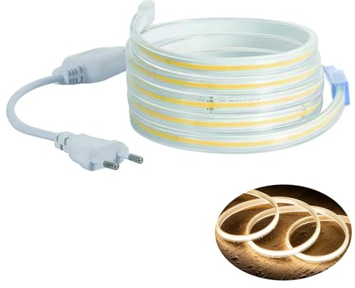 H+H Leipzig LED COB Strip Streifen (Teilmöglichkeit aller 10 cm) + IP20 Netzkabel mit Eurostecker. (20 Meter, Warmweiß, 240LEDs/M, ohne Schalter)