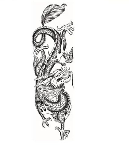 2 Pièces D'Autocollants De Tatouage À Base De Plantes Personnalisés Dragon Chinois Demi-Bras Dégradé Semi-Permanent Non Réfléchissant