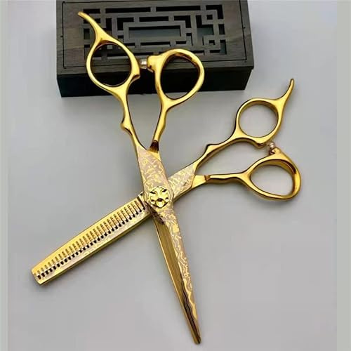 YJHQSS Haarschneideschere, 6 Zoll, professionelle Schere aus japanischem 440c-Stahl, goldene Haarschere, Haarschnitt, Effilierschere, Friseurscheren-Set, Haarschneidewerkzeuge (Gold-Set)