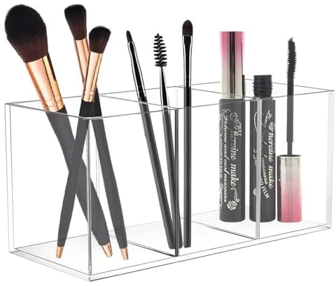 Casenly Acryl Pinselhalter, 3 Fächern Make up Organizer, Klarer Schmink Organizer, Waschtisch Badezimmer Aufbewahrungsboxen Multifunktionaler Kosmetik Organizer für Nagellack Eyeliners Lippenstift