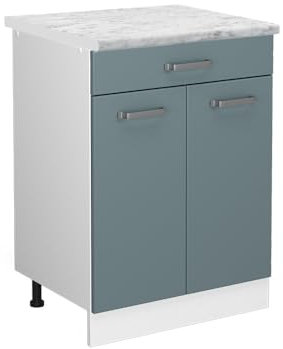 Vicco Schubladenschrank R-Line, Schubladenschrank für die Küche, Blau-Grau, 60 cm AP Marmor