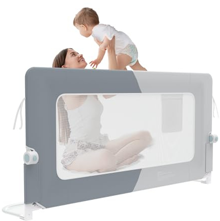 Froadp Bettgitter Rausfallschutz Bett Kinderbettgitter Rausfallschutz Klappbar Kinderbett Bettschutzgitter für Kinder Bett Fallschutz Kinderbettschutzgitter (Dunkelgrau+Hellgrau, 150 cm)