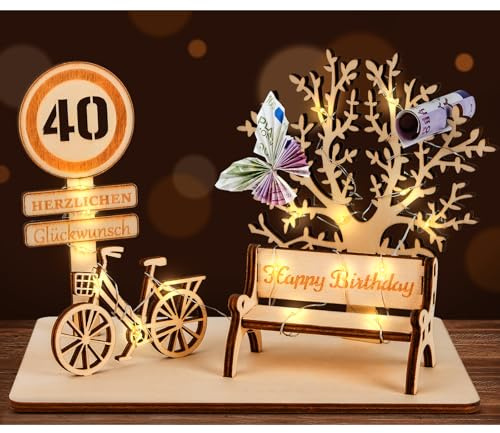 I LOVE MOM Geldgeschenk Geburtstag Holz, Fahrrad Geschenk, DIY Holz Schild Gästebuch Dreidimensionale Bäume Sitzbank Deko Zahlen für Geschenke, Hochzeiten, Partys, Geburtstage, Jubiläum (GYY-40)