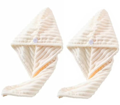 Eleutheromania Set di 2 turbanti per Capelli Asciugamano per la Testa in microfibra Pratico asciugacapelli Con fibbia, assorbente, ad asciugatura rapida, morbido e pratico (Bianco)