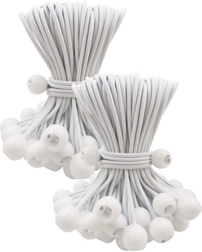 BINCKIN Spanngummis mit Kugel 15 cm, 100 Stück Gummispanner mit Kugel, Planenspanner mit Kugel Kurz, Zelt Spanngummi für Planen, Netze, Banner, Camping, Weiß