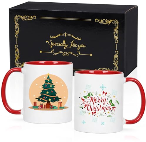 Joymkaing Weihnachtsgeschenke Kaffeetasse 2 Stücke Süße Weihnachtstassen für Frauen Spülmaschinenfest und Mikrowellengeeignet Geschenkideen für Weihnachten, 2er Tasse 320ml Rot