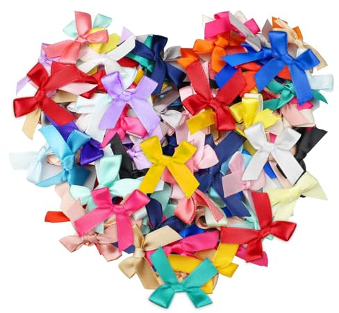 100 mini nastri di raso da 6 mm, mini fiocchi di colore misto, per fai da te, matrimoni, decorazioni natalizie, biglietti, regalo (multicolore)