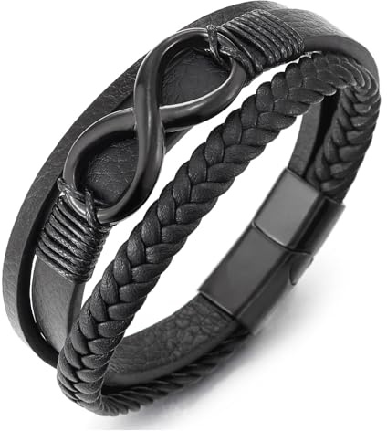 COOLSTEELANDBEYOND Infinity Liebe Unendlich Number 8 Verflochtenen Drei Stränge Geflochtene Leder Armband für Herren Damen