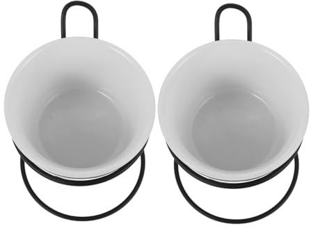 Garneck 2sets Ceramic Fondue Pot Set Iron Stand Butter Warmer for Chocolate Waxed Melting Pot Machine