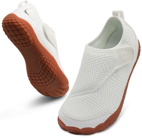 relxfeet Diabetic Shoes for Women Men Adjustable Wide Barefoot Shoes Zero Drop Slip On Walking Shoes for Edema Swollen Feet (White, 37)