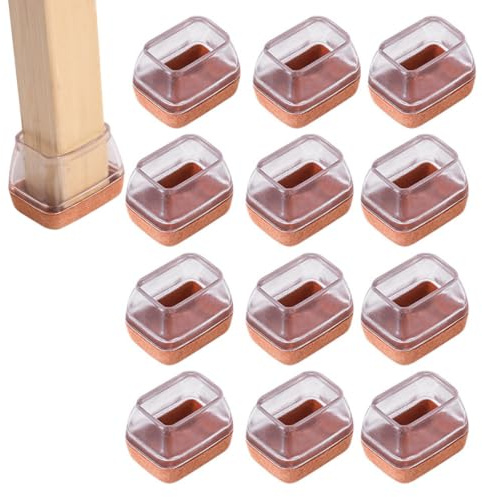 12 coperture protettive per sedie rettangolari per sedie sedie rettangolari con feltro, in silicone trasparente, larghezza 20-28 mm, lunghezza 30-39 mm