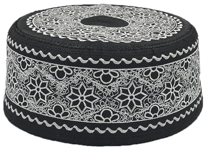 XGOPTS Muslimische Kufi-Hüte für Männer Gebetsmütze Islam für Herren Islam Gebet Kopfbedeckung Taqiya, Takke Mützen Islamische Geschenke (Kopfumfang 59 cm Blau und Gelb)