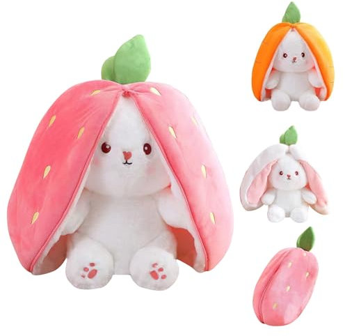 Darryy Carotte Lapin Peluche, Peluche Carotte Lapin de Pâques, Hide-and-Seek Bunny Jouet en peluche, pour garçons, filles et adultes, cadeau moelleux 18 cm (fraise)