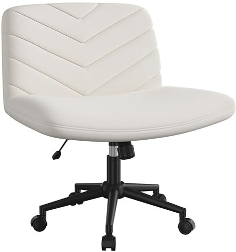 Yaheetech Bürostuhl mit Rollen, Schreibtischstuhl mit breitem Sitzkissen, Höhenverstellbar Drehstuhl mit Mittlerer Rückenlehn, Schneidersitz Stuhl für Büros und Schlafzimmer, Beige