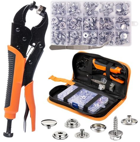 INNOVIO Set di 60 bottoni automatici da 15 mm, pinza regolabile per copertura barca, riparazione tela, teloni, lavori di cucito e chiusura in metallo