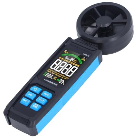 Digitales Anemometer mit Acht Flügeln und Sensor, ABS-Luftgeschwindigkeitsmesser, 180° Drehbarer Lüfter mit Hintergrundbeleuchtetem Bildschirm für Windenergie-Meteorologie