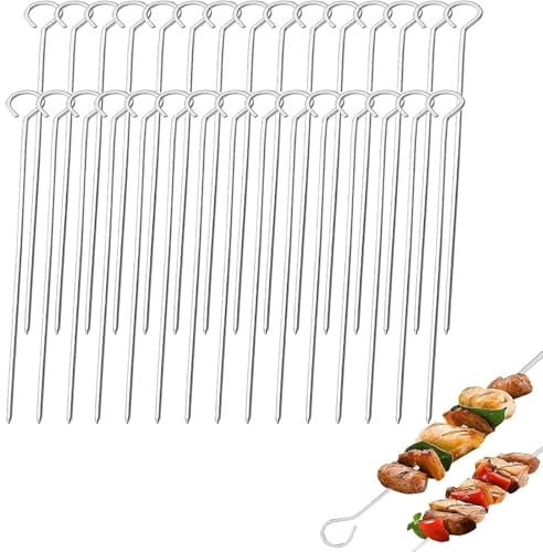 Edelstahl-Metallspieße, 20 cm, für Ofen, Grill, Kabob, Rotisserie, Fleisch, Gemüse, 30 Stück