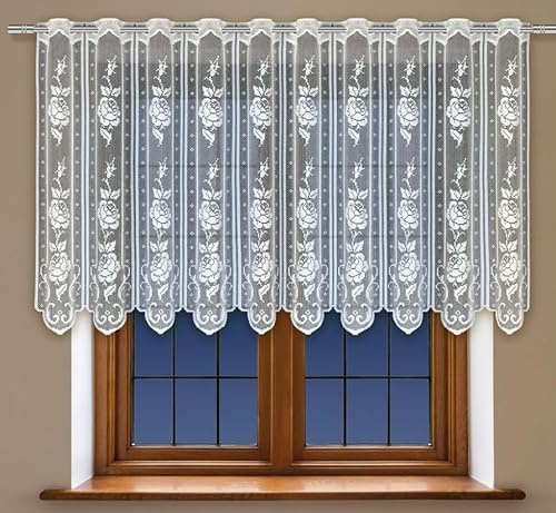 Gardinen Vorhangen Weiß Jacquard 300x70 cm (BxH) Harris Kurz Vorhänge Fensterdeko Küche Fertig zum Aufhängen Pflegeleicht Ohne Bügeln Küchenfenster Gardine