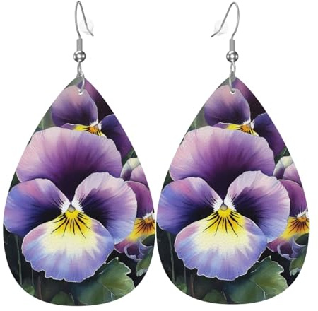 Pansy Perfection Leather Earrings for Women Teardrop Earring Lightweight Dangle Earrings Jewelry Gifts, One Size, No Gemstone, One Size, No Gemstone