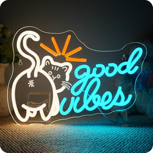 Horseneon kattunge Good Vibes neonskylt katt LED-skylt skylt katt Good Vibes neonbokstäver kattunge neonskylt LED-väggdekoration för vardagsrum, lekrum, kontor, kafé, klubbtillbehör