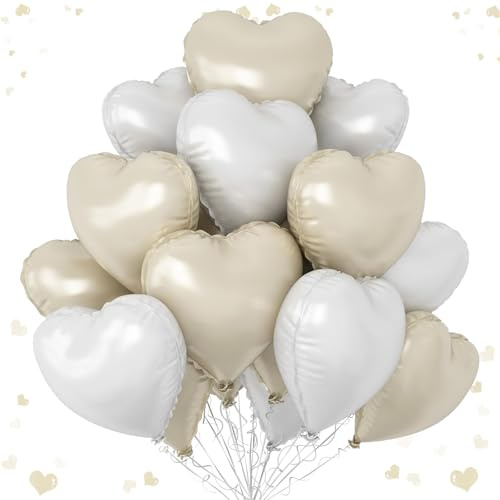 Ovanda Herz Luftballon Set 10 Stück 45 cm, Folienballon Herz in Weiß und Champagner, Helium Ballons Hochzeit für Brautparty, Geburtstag, Bride to Be Deko