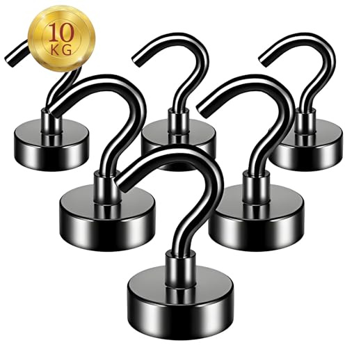 ATEWEITA Ganchos Magnéticos, Imanes Neodimio con Gancho Giratorio, 6 piezas Magnetic Hooks para refrigerador de cocina, techo, parrilla, pequeño Microondas (Nergo, 20mm)