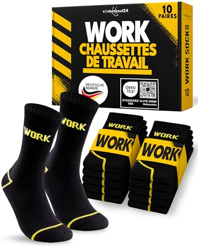 10 Paia Calze da Lavoro Uomo Cotone Rinforzate WORK Socks Nero 47-50