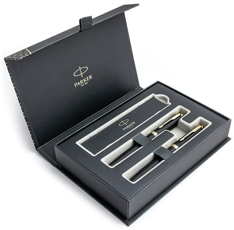 Parker IM Pen Set - Füller & Tintenroller - Sandstrahl Schwarz Gold Trim - Mit Geschenkbox Elegantes Schreibgeschenk für Profis