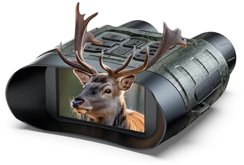 Binoculares Visión Nocturna, 112 MP 4K Binoculares Nocturnos con Zoom 12X & Batería 5000mAh, Tarjeta de 64GB Incluida, Visión Infrarroja, Alcance de 400m, Caza, Camping & Seguridad