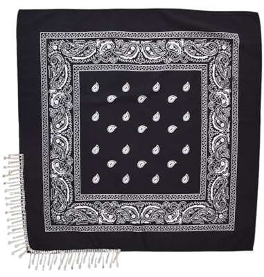 Bufanda con flecos para el cuello, para fiesta de noche, festival de música, pañuelo de moda, para mujeres y hombres, pañuelo con flecos, Negro, Talla única