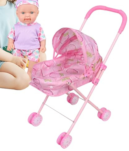 Puppenbuggy, Faltbar Babypuppenwagen Mit Verdeck Und Doppelräder, Leicht Und Sicher, Perfektes Rollenspielspielzeug Für Jungens, Mädchen, Für Kinder Ab 3 Jahren (24 X 44 X 55cm)