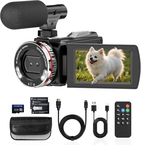 Caméscope 4K 64MP Caméra Vidéo, Zoom Numérique 21X Camcorder Video Camera, Écran 3,0 270° de Vlogging Caméra pour Youtube, Camera Vlog avec Microphone, Télécommande, Câble HDMI, Carte 32 Go, 2 Piles