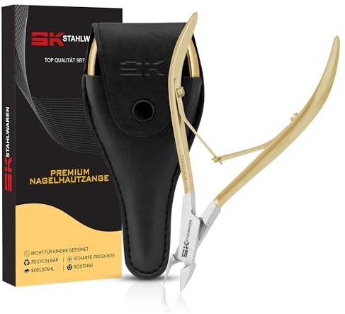 SK STAHLWAREN Nagelhautzange 10 cm Premium rostfreier Edelstahl Vielseitig einsetzbar mit stabilem Griff Extrem glatter scharfer & glatter Schnitt Nagelhautentferner für die Nagelpflege (Gold)