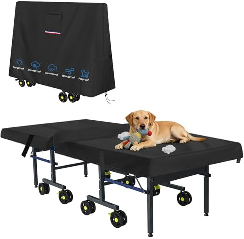 Ping Pong Table Cover Outdoor Waterproof,Table Tennis Cover Fits Both Folding and Flat Tables (Flat Size-9x5 FT) with Waterproof Seal, Includes Organize Bag for Indoor and Outdoor Use