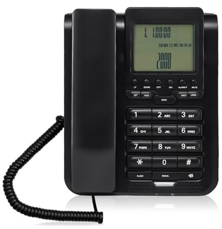 FANSHINUO Téléphone fixe filaire avec grand bouton blanc Volumes réglables Haut-parleur et écran LCD rétroéclairé pour la maison et le bureau Fonction DNDS Téléphone fixe avec réveil