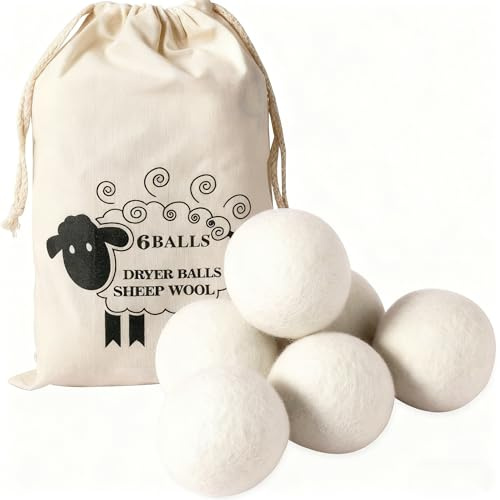 Ruovselz Wool Dryer Balls (6pc) – 100% Organic New Zealand Wool, Natural Fabric Softener, Reusable, Reduces Wrinkles & Drying Time, Eco-Friendly, Lint-Free, Chemical-Free Alternative to Dryer Sheets