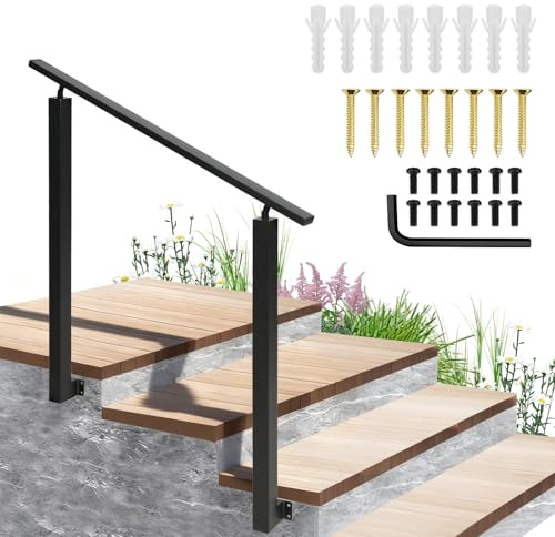Corrimano scale, ringhiera per scale esterne, corrimano nero, ringhiera scale, ringhiera esterna, corrimano scale esterne per scale, interni ed esterni, balcone, parapetto (Side mount)