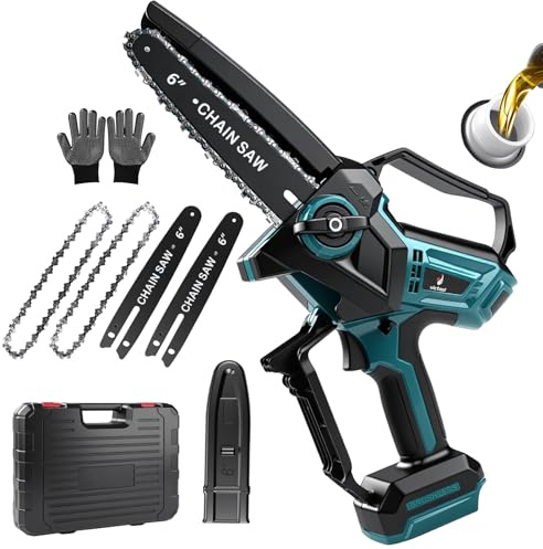 Victool Minimotorsåg, 15 cm, borstlös, batteridriven grensåg med automatisk smörjning och verktygslös kedjespänning, kompatibel med Makita 18 V-batteri, för trädkapning och trädgårdsarbete