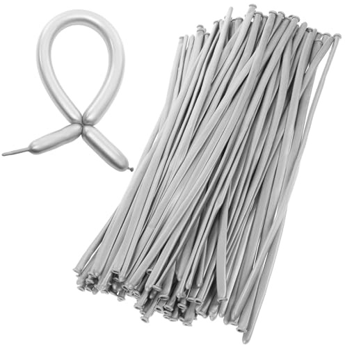 SUPVOX 100 Globos Largos de Látex Metálicos Plateados de 1,8 G para Fiestas, Decoraciones de Cumpleaños y Bodas, Globos para Modelar, Paquete de 100 Unidades para DIY y Ambientación
