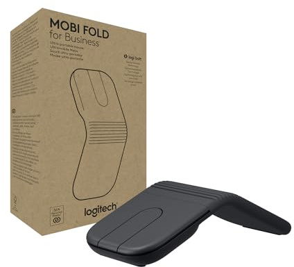 Logitech Mobi Fold för företag, vikbar trådlös mus med touch-rulle, tysta klick, 4K DPI, Logi Bolt mottagare, Bluetooth, snabbt par, fungerar med Chromebook, PC, Mac – grafit