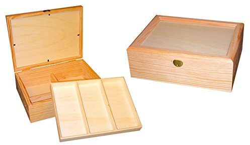 Box Schmuckkästchen Holz und Glas in ecru, Aufbewahrungsbox, Bemalen.