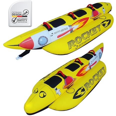 SPINERA Rocket 2 | 3 | 4 – Towable Banana Tube für 2–4 Personen – aufblasbares Wassersport-Fun-Tube – Neopren-Handgriffe, robuste Nylonhülle, 3-Kammern-System. Fun Tube