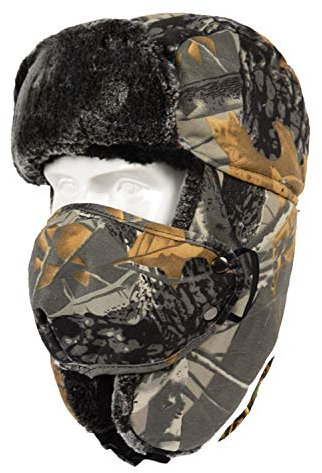 TAGVO Chapeau de Trappeur Bombardier Camouflage avec Masque Coupe-vent, Ushanka de Cavalier Oreille Chaude pour Ski en Plein Air - Unisexe Hiver